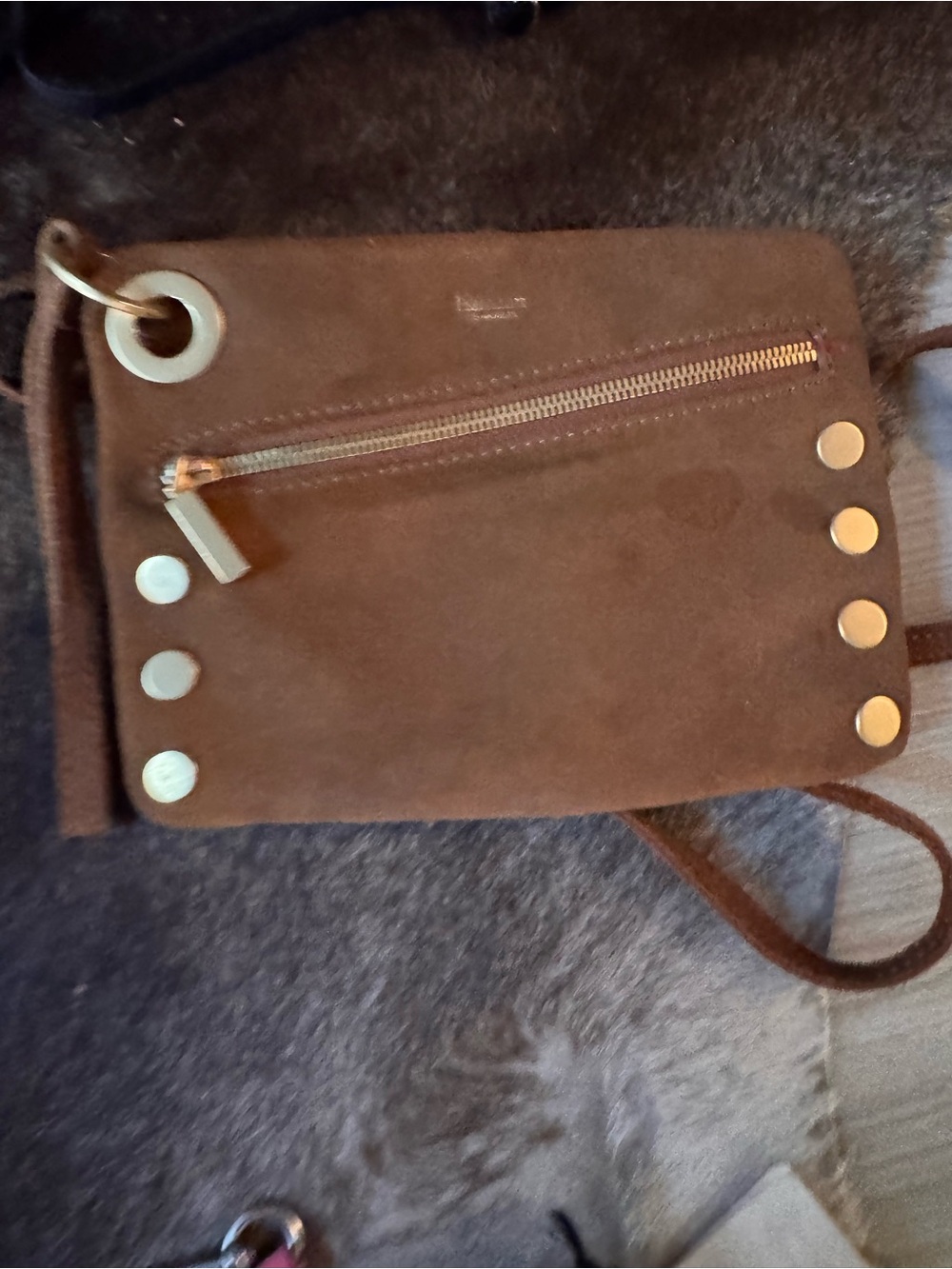 Hammitt Brown Suede Crossbody with Gold Studs